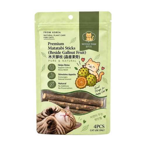[斷貨中, 未有返貨日期, 可預訂等貨到] WOOLY PAW - Premium Matatabi Sticks (beside Gallnut Fruit) 木天蓼枝 (蟲癭果旁) 4pcs